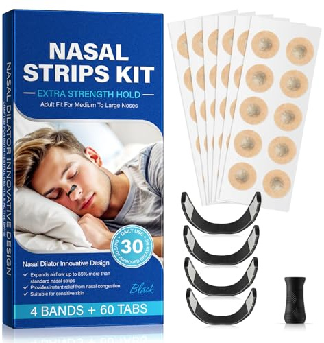 Magnetic Nose Strips 60 Pcs, 1 Month Supply, Nose Opener Magnetic, Anti Snore, Improve Sleep Quality and Relief Congestion Nasal, 4Pcs Various Size Bands for Medium to Large Noses