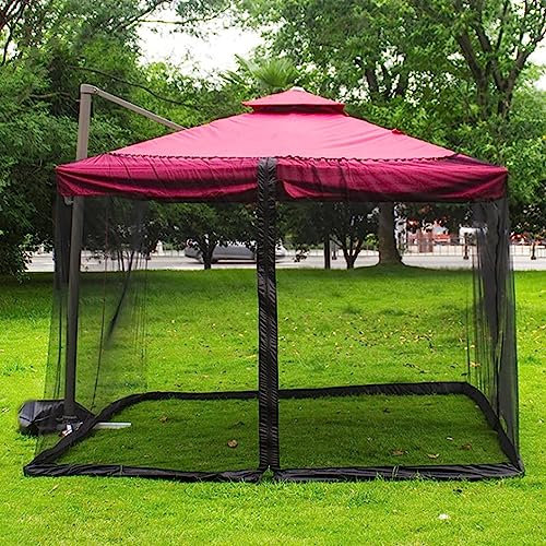 Zanzariera per ombrellone da esterno nera, 3 x 3 m, in poliestere, con porta con cerniera e corda regolabile, adatta per ombrelloni quadrati, protezione per terrazze e giardini