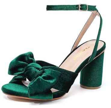 Amoji Women Bow Heel Lady Dressy Sandal Heels 302 Velvetgreen Size 6 women