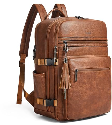 Shrrie Laptop ryggsäck för kvinnor, elegant dagryggsäck PU-läder datorryggsäck passar 16 tum bärbar dator, vattentät lärare sjuksköterska casual dagryggsäck för helg camping resor, Tvåfärgad brun