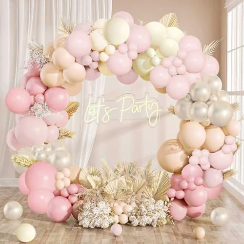 Luftballon Girlande Rosa, 114 Stück Hellrosa Ballonbogen Set mit Rosa Nude Perlenweiß Ballons, Pastellrosa Party Dekoration für Mädchen Frau Geburtstag, Babyparty, Brautdusche, Hochzeit, Verlobung