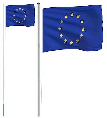 Bandiera europea con asta in alluminio, 6,23 m, decorazione di alta qualità per giardino, eventi e feste nazionali, resistente alle intemperie e durevole