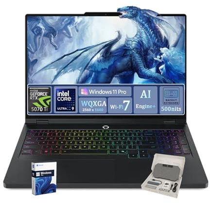 Lenovo Legion Pro 5i Gen 10 Gaming Laptop, GeForce RTX 5070 Ti, Intel 24-Core U9 275HX, 16 WQXGA 500Nits Display, RGB Backlit KB, AI Engine+, Wi-Fi 7, Win 11 Pro, Accessories, 32GB DDR5, 1TB SSD