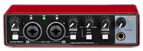 Mixer Audio, 48V MD22 Audio Sound Card USB Interface With Monitoring Electric Guitar Live Recording For Studio Singing for Live Streaming, Podcasting, PC(Red)