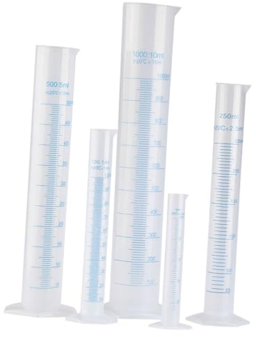 HIAKDOFT Set di Cilindri Graduati Plastica Laboratorio – 5 Pezzi Beccuccio Conico e Bordo Largo – Capacità 50 Ml 100 Ml 250 Ml 500 Ml 1000 Ml – Facili da Pulire e Maneggiare