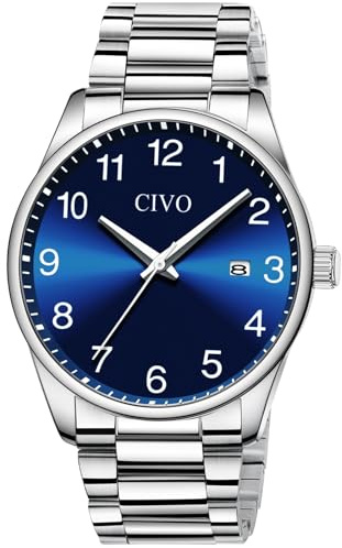 CIVO Herren Uhren Geschenke zum Ruhestand: Großes Gesicht Leicht Lesbare Edelstahl Armbanduhr mit Datum - Geschenke für Ehemann Vater Valentinstag Vatertag Geburtstag