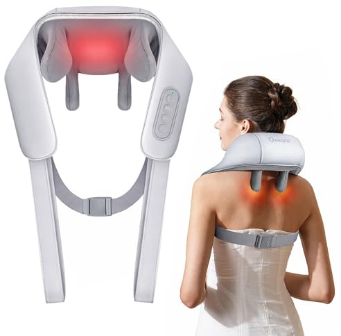 KNQZE Shiatsu Massagegerät, Kabellos Nackenmassagegerät mit Wärme, Verbesserte Graphenheizung, 4D Shiatsu Tief knetende Nackenmassage für Schulter, Rücken, Geschenke für Frauen Männer
