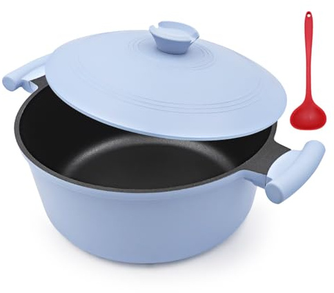 Bobikuke Pentola da forno olandese in alluminio pressofuso da 6 qt per stufato, brasato, zuppa, cuocere a fuoco lento e friggere, grande pentola antiaderente con coperchio e manico per mantenere il