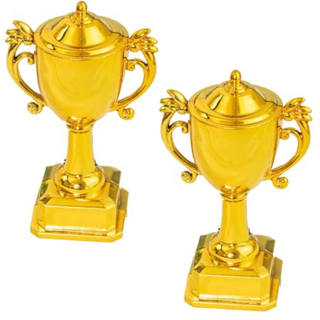 SHINEOFI 2 Kleiner Pokale aus Kunststoff Goldfarben Kleiner Trophäen für Kindergeburtstag und Sportveranstaltungen Kuchen und Cupcake Dekoration für Feierlichkeiten