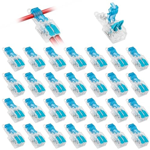 30 Pcs T Tap Lever Wire Connectors 20-14AWG, Quick Connect Low Voltage Terminal Block – 3 Way 1 in 2 Out Splice Connector for Electrical Wiring