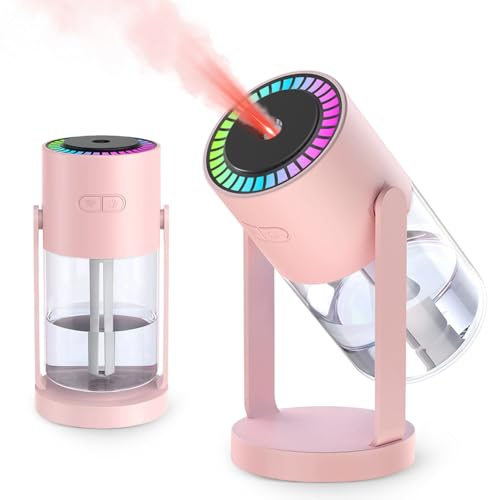 Humidifier, Cool Mist Air Humidifier, Ultrasonic Quiet USB Desktop Humidifiers, with Colorful Night Light, Waterless Auto Shut Off, Suitable for Bedroom and Office - Pink