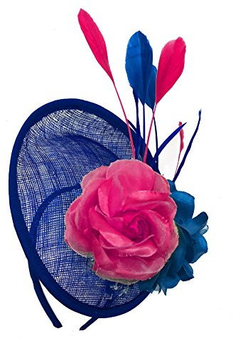 Caprilite Royal Blue and Fuchsia Hot Pink Disc Saucer Sinamay Fascinator on Headband Wedding Ascot Races Hatinator
