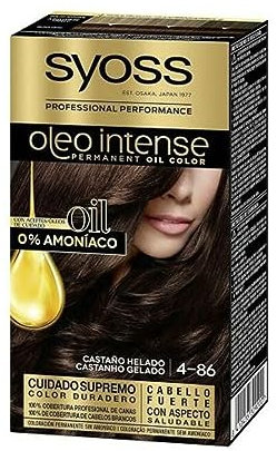 Syoss Oleo Intense - Tono 4-86 Castaño Helado – Coloración permanente sin amoníaco – Resultados de peluquería – Cobertura profesional de canas