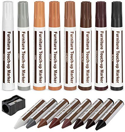 Escest Möbel-Reparatur-Set (17-teilig) zum Ausbessern von Kratzern und Wachsstäben mit Spitzer – 8 Farben, – für Flecken, Kratzer, Böden, Tische, Schreibtische, Ausbesserungen