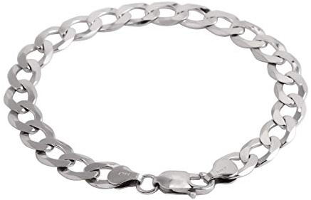 AKA Gioielli® - Herren Armband echtes 925er Silber Rhodiniert - 9mm Flache Panzerkette - Länge: 22 cm