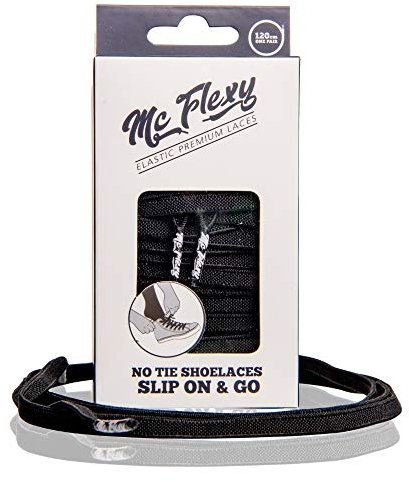 Mc Flexy Flache Elastische Schnürsenkel – Einmal Binden und Jeder Schuh wird zum Slipper (Schwarz, 120cm)