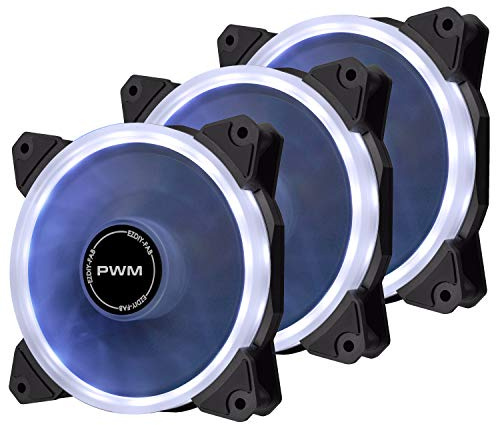 EZDIY-FAB PWM ventilador de anillo LED blanco PWM de 120 mm, ventilador de carcasa LED blanco PWM para carcasa de PC, refrigerador de CPU y radiadores, paquete de 3 pines