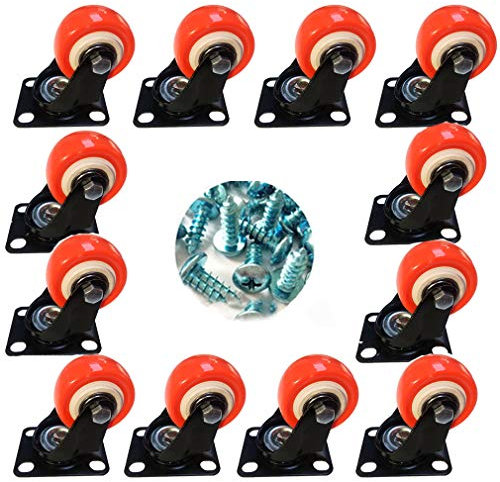 Zlovne 50MM Schwenkrollen,Lenkrollen,Rollen für Möbel,Orange Polyurethan,Mit Metallplatte,Klein,Sofa und Blumenregalrollen(Set 4/8/12 STK)
