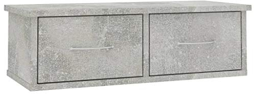 vidaXL Wand Schubladenregal mit 2 Schubladen Wandregal Wandschrank Hängeschrank Wandgarderobe Hängeregal Betongrau 60x26x18,5cm Holzwerkstoff