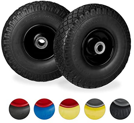 Relaxdays 2X Ruedas de Carretilla, Neumáticos de Goma, 3.00-4, Eje de 20mm, hasta 100 kg, 260x85 mm, Negro