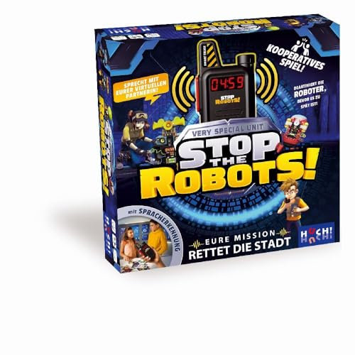 HUCH!, Stop the Robots, Kooperative Spiele, Elektronisches Rätselspiel Kinder, Spannendes Walkie Talkie Spiel mit 9 Leveln, Für 1 bis 6 Spieler ab 7 Jahren