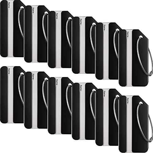 12 Pieces Luggage Tags Business Card Holder Aluminum Metal Travel ID Bag Tag for Suitcases Travel Luggage Baggage Identifier(Black)