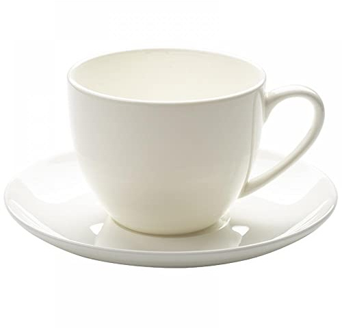 Bicuzat Pure White Fine Bone China Cup and Saucer Set, 8 Oz Cappuccino Coffee Cup Saucer Set
