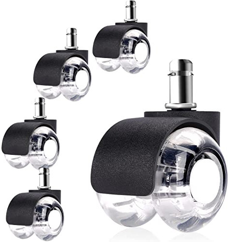 5 Bürostuhlrollen mit 11 mm x 22 mm Stange, geeignet für alle Böden oder Teppiche, geräuschlose 360-Grad-Drehung ohne Kratzer, ideal für Bürostühle und Drehstühle