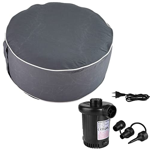 HAC24 Aufblasbarer Pouf Sitzhocker Outdoor Sitzpouf 54 x 26 cm Polyester Sitzsack Grau Sitzkissen Fußhocker Inkl. Elektrische Luftpumpe mit 3 Ventil-Aufsätze