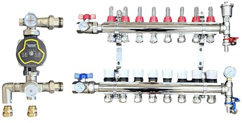 Wärmer System 8 Port Underfloor Heating Manifold with 'A' Rated Auto Pump GPA25-6 III and Blending Valve Set