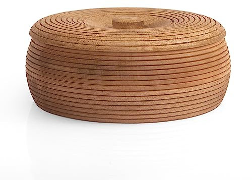 Handcrafted Wooden Mexican Tortilla Warmer Basket Indian Chapati Roti Bread Holder Box Pancake Keeper Serveware Hot Pot Casserole Dish With Lid Home Kitchen Dining Decor, Natural Brown, 9 x 3 Inches