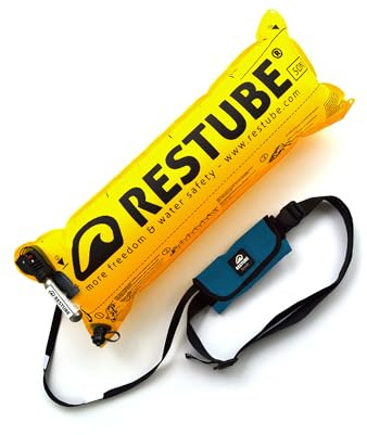 RESTUBE Beach – Aufblasbare Boje mit Notfallpfeife – Für sicheres Schwimmen mit Familie & Kindern – Ultraleicht & kompakt – Ideal für Strand, Urlaub, Freiwasser – Unisex Sicherheitsboje