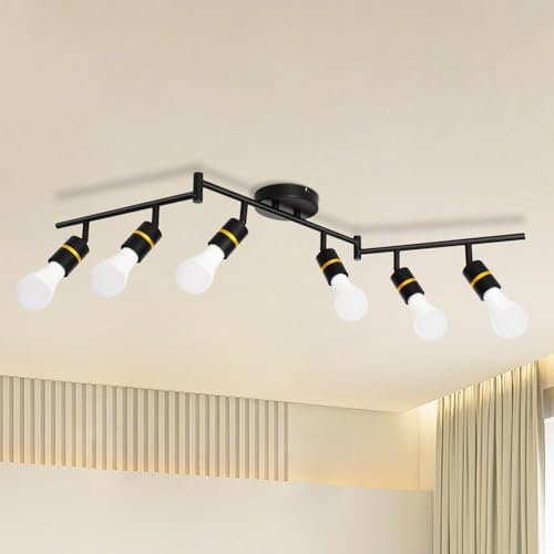 HiBay 6 Way Spot Light Fittings Black, Rotatable LED Ceiling Lights, E27 Modern Ceilings Spotlight Spotbars for Kitchen Living Room Bedroom Hallway (No Bulbs)
