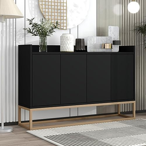 Tcewhhy Modernes Sideboard Aus Holz Mit 4 Türen Buffetschrank Küchenschrank Beistellschrank Standschrank Für Esszimmer Wohnzimmer Küche Anrichte Schrank Mehrzweckschrank Schwarz
