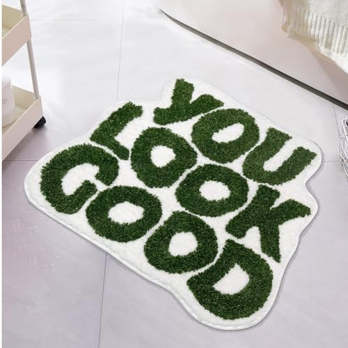 HAMON You Look Good Badvorleger Badematte Anti-Rutsch Wasserdichtes und unregelmäßiges Badematte Rutschfester Maschine Waschbar, für Küchentüren Badezimmerböden Nachttischböden 54 * 64cm (Grün)