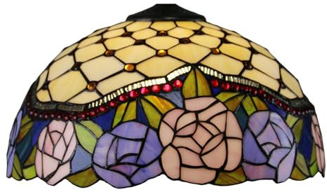 BOTOWI 16 Zoll Tiffany Lampenschirm Ersatz nur handgemachte Buntes Glas Weihnachten Haus Dekor Rose Design Lampenschirme Rosa Blau Blume Grün Blätter Licht Abdeckung für Tischlampe Pendelleuchte