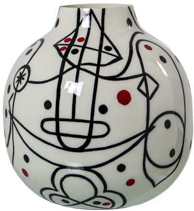 Tischvase aus emailliertem Metall mit Gesicht in Weiß, Schwarz und Rot, 21 x 21 x 21 cm