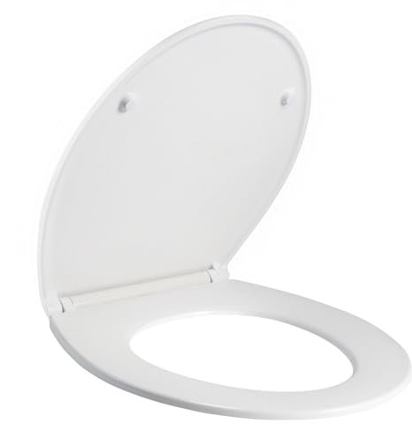 SAMODRA Premium Toilettendeckel O-Form,WC Sitz mit Absenkautomatik,Weiß Klodeckel mit Quick-Release-Funktion und Softclose,Toilettensitz mit Verstellbaren Scharnieren,Klobrille aus Duroplast,Oval
