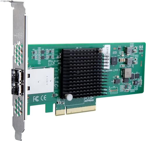 H!Fiber.com 12G External PCIe Controller Card, SAS/SATA HBA Card, Broadcom's SAS 3008 Chip, PCI Express 3.0 X8, 2X Mini SAS SFF-8644 Ports,Same as LSI SAS 9300-8E