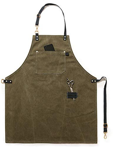 ECOLFE Schürzen für Männer, Arbeitsschürze, Segeltuchschürze, Werkstatt-Werkzeugschürze mit verstellbaren Trägern for Friseur, Küche, Gärtner, Café (Farbe: Grau, Größe: XL)(Color:Green)