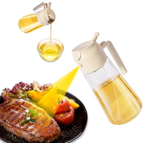 XIKAYA 2 in 1 Ölsprüher für speiseöl, 600ml Öl sprühflasche lebensmittelecht, Ol sprühflasche für Kochen, Ölspray für Fritteuse, Oil sprayer für Olivenöl, Backen, Salat, Grillen (Beige)