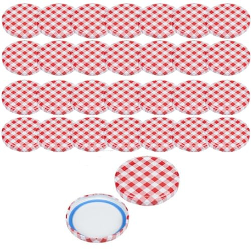 mikken 30 Deckel für Gläser 8,5 cm TO82 Blueseal - BPA/PVC-frei, Twist-Off Ersatzdeckel Schraubdeckel für Sturzgläser und Einmachgläser rot weiß kariert