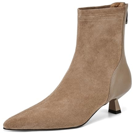 Vrupons Botines de Tacón Kitten para Mujer - Mezcla de Ante y Cuero Con Cremallera Trasera - Elegantes y Cortos para Un Aspecto Refinado, Albaricoque, 41 EU