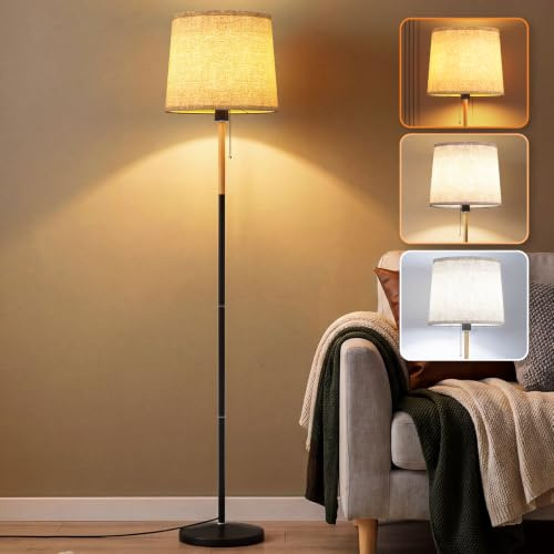 Clevich Stehlampe Wohnzimmer, Stehlampe Dimmbar, 3 Farbtemperatur, 170cm Stehleuchte mit Leinen-Lampenschirm, Fernbedienung, für Wohnzimmer, Schlafzimmer, Büro, mit 9W LED-Glühbirne
