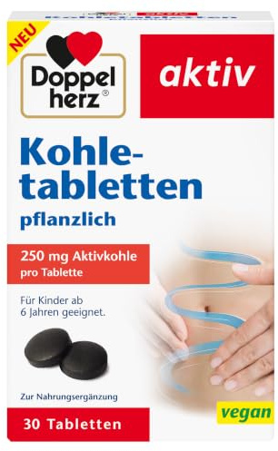 Doppelherz Kohletabletten pflanzlich - Aktivkohle trägt zur Verringerung übermäßiger Blähungen nach dem Essen bei - 30 Tabletten