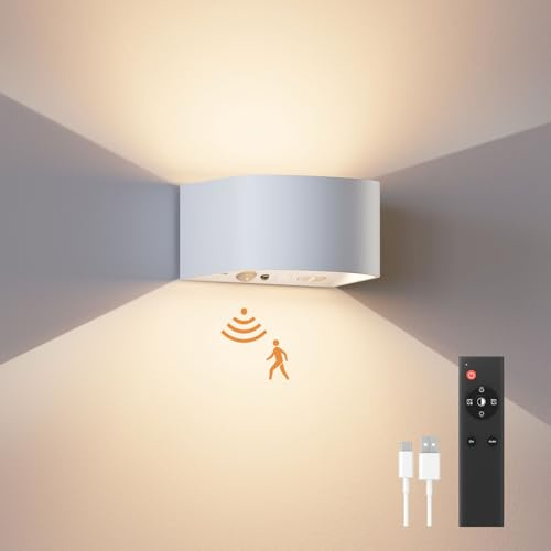 FULEN Akku-Wandleuchte mit Bewegungsmelder, LED, 3 Farben, 3 Modi, kabellos, Fernbedienung für Schlafzimmer, Wohnzimmer, Treppe, 1 Stück