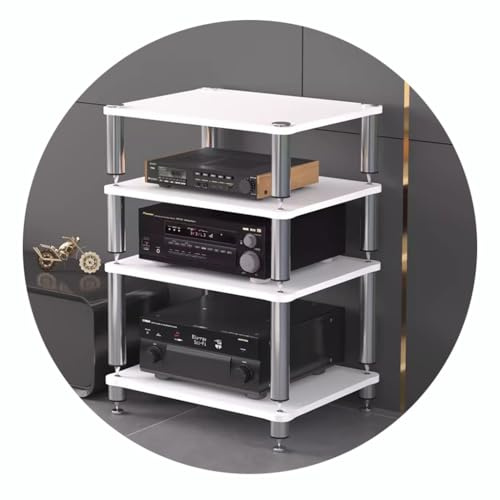 Easnuroz 2/3/4-stöckiges HiFi-Rack AV-Regal Medienregal Mit Verstellbaren Fächern HiFi-Ständer Plattenspieler-Ständer Medienaufbewahrungsregale Audio-Video-Komponenten(Weiß,60 * 48 * 80cm(4Tier))