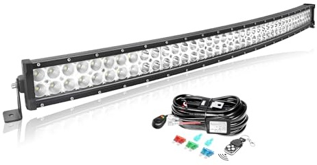 AUXTINGS Courbé 106 cm 240W LED Barre d'éclairage avec 12V stroboscopique Faisceau de câblage kit,3 rangées Spot et Inondation Barre Lumineuse pour Offroad Véhicules Voiture camions SUV 4x4,6000K
