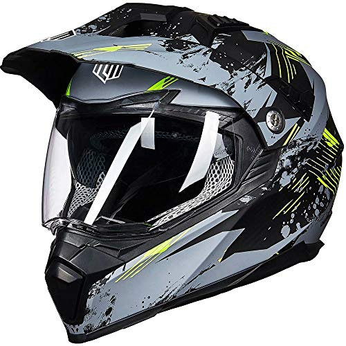 XYJTC Lente de Casco de Motocicleta, ILM-Casco Deportivo Doble for Motocicleta Todoterreno, Visera Solar de Cara Completa, for Moto de Cross, ATV, Motocross, Certificado Dot, Modelo 606V