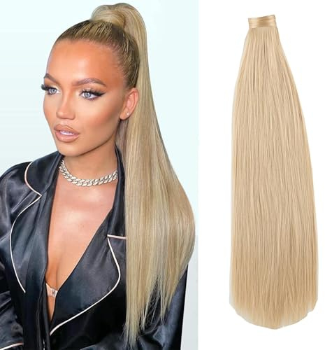JJstar 70cm Langer Glatter Pferdeschwanz Zopf Haarteil, Synthetische Haarverlängerung für Damen und Mädchen